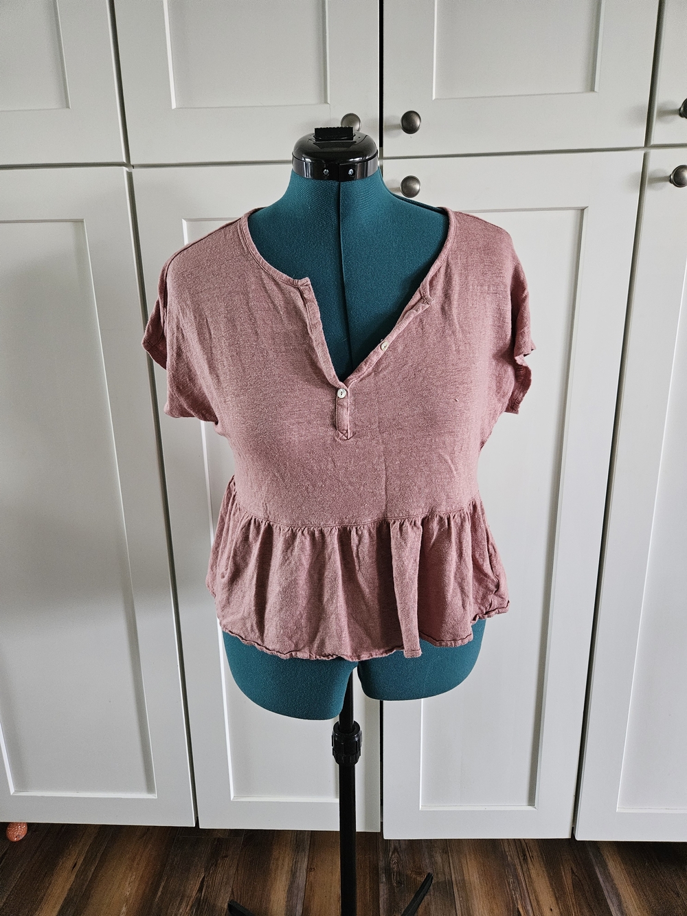 Cynthia Rowley Dusty Rose Peplum Henley Top
